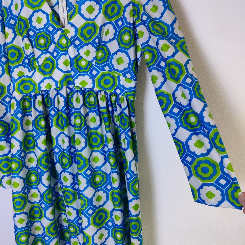 Vintage Handmade Mod Floral Geometric Long Sleeve Maxi Dress 60s 70s Large XL - Picture 4 of 9